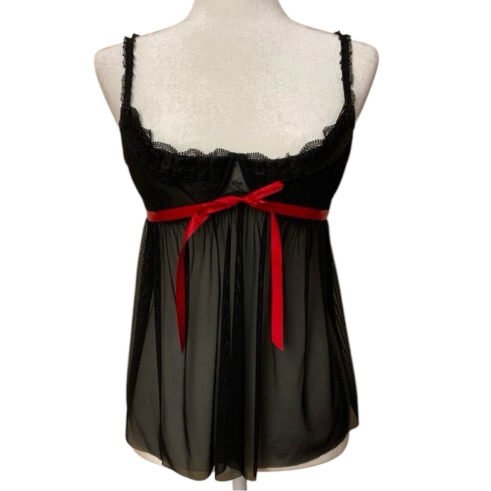 Victoria’s Secret ‘Sexy Little Things’ Black Lace Sheer Cami Set w/Red - 34C!!